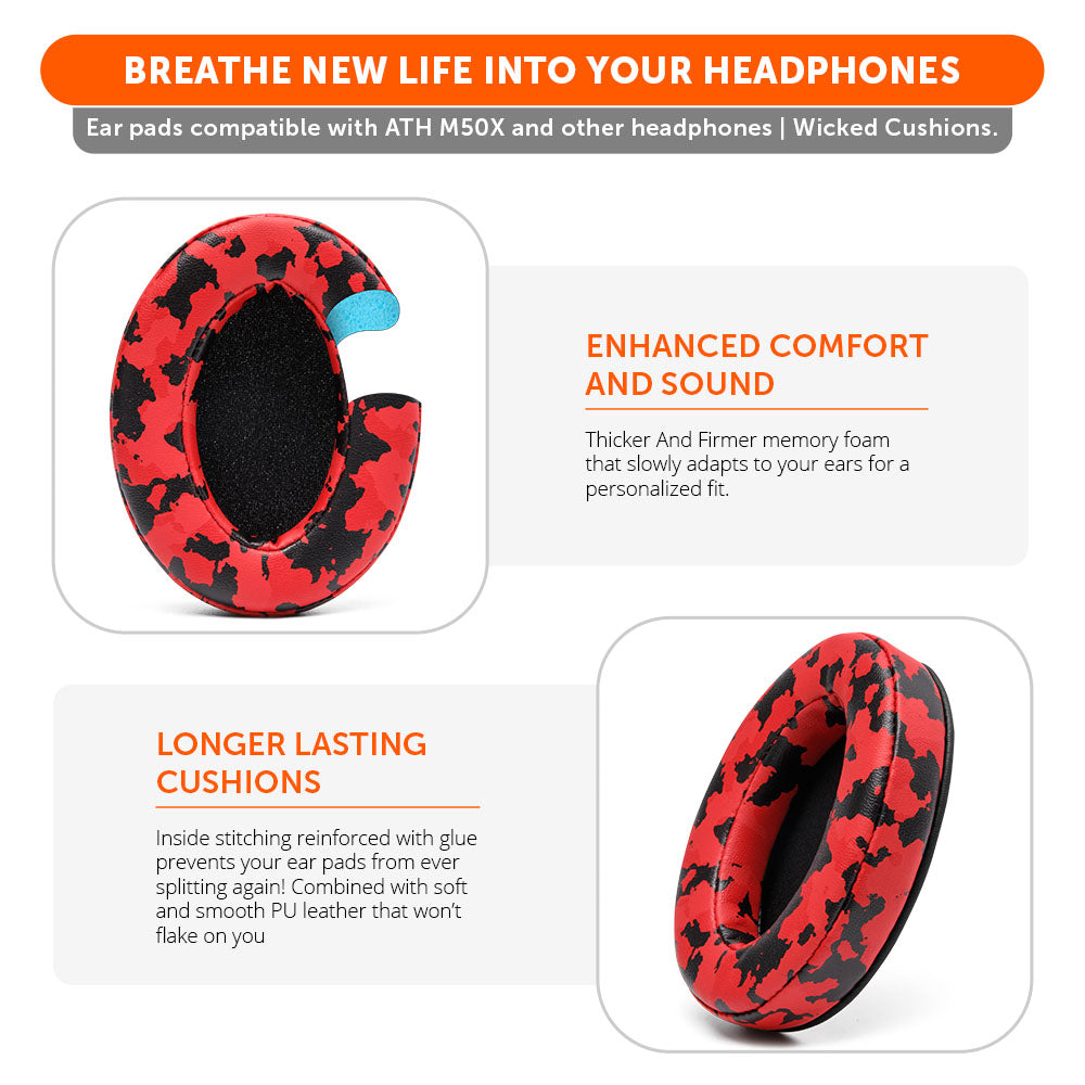 Upgraded Thick Memory Foam Gaming Earpads Replacement Wicked Cushions
