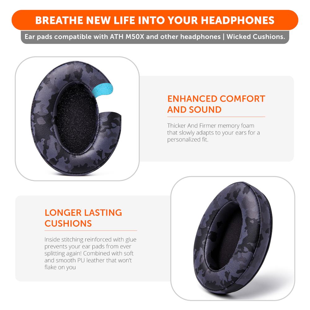 Upgraded Thick Memory Foam Gaming Earpads Replacement Wicked Cushions