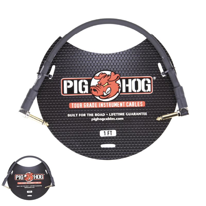 New - Pig Hog PH1RR 1/4 Right-Angle Instrument Guitar Cord Pedal 1ft Patch Black Cable