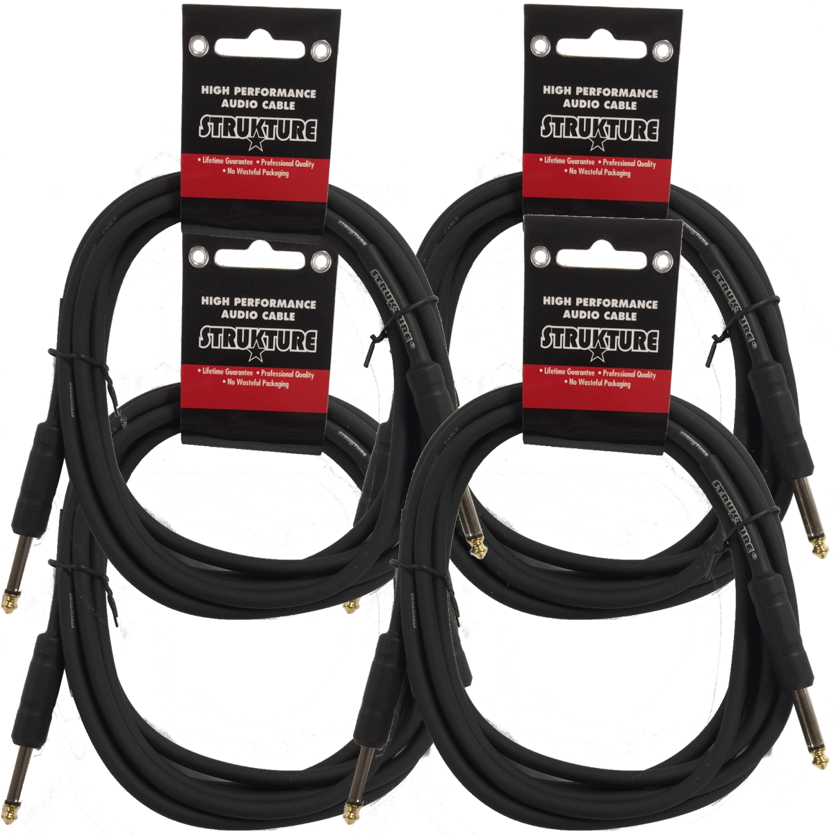 4 PACK Black Strukture 10ft Instrument Cable 6MM Rubber SC10R Lifetime Warranty!
