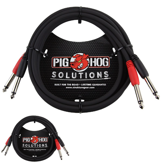 Pig Hog 6ft Dual 1/4" TS Mono Male to Male Plug Noise Free Audio Cable PD-21406 - New