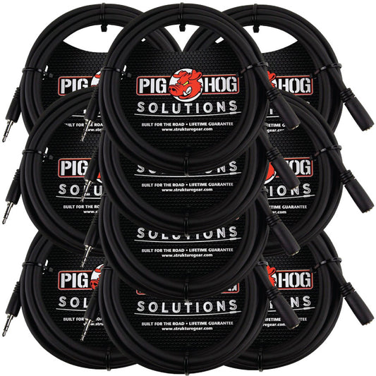 10 Pack Pig Hog Solutions PHX35-10 HeadPhone Extension Cable, 3.5mm 10ft - New