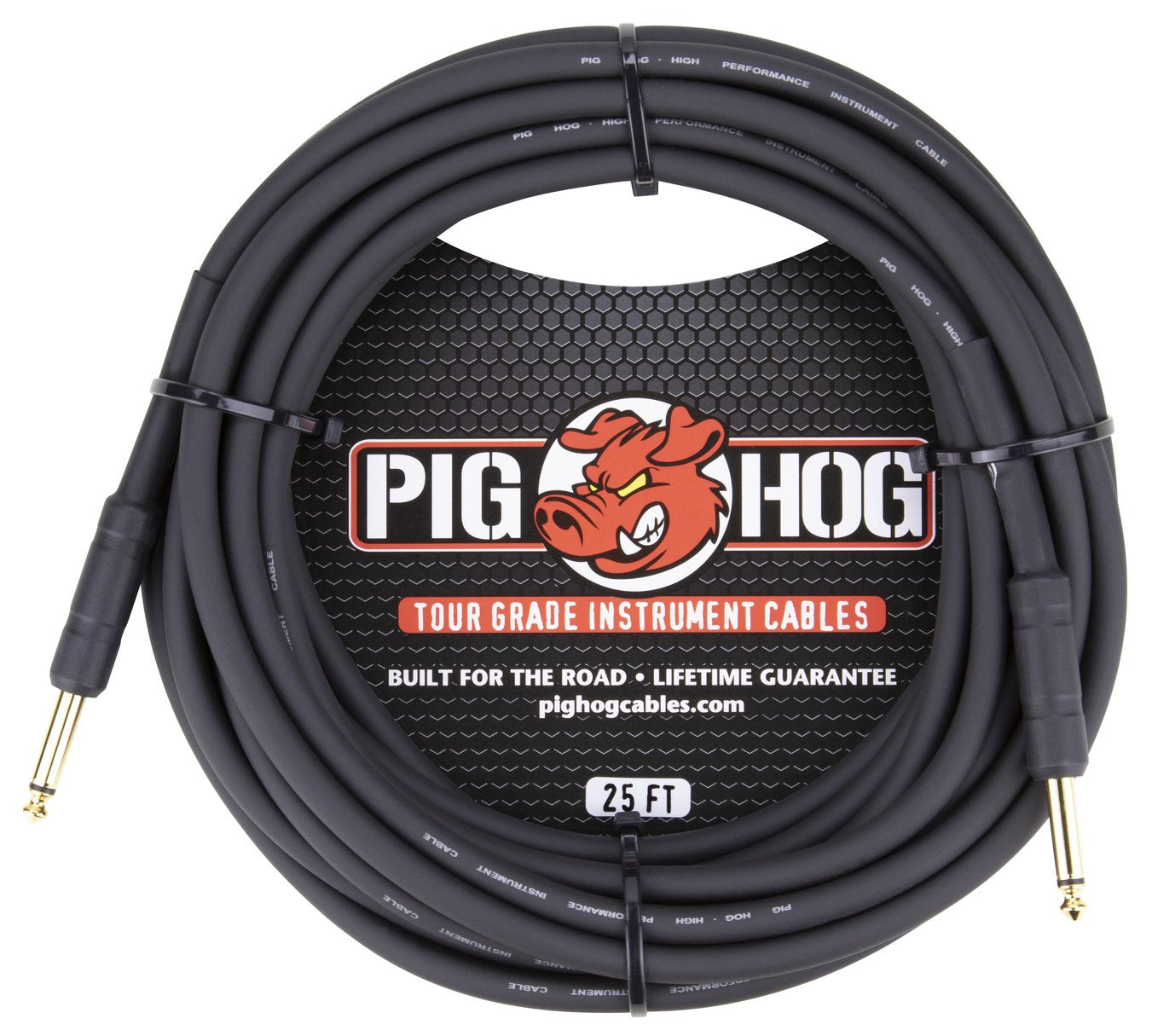 4 Pack Pig Hog Black 25ft 1/4" Guitar Instrument Cable Mono Patch Cord PH25 - NEW