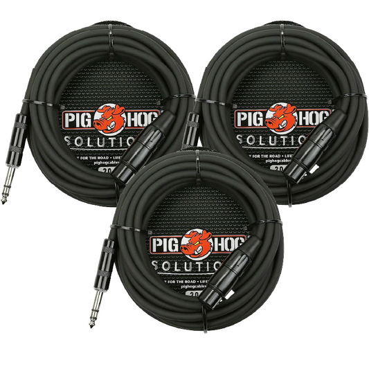 Lifetime Warranty! 3 Pack Pig Hog PX-TMXF20 Solutions 20Ft TRS(M)-XLR(F) Balanced Cable