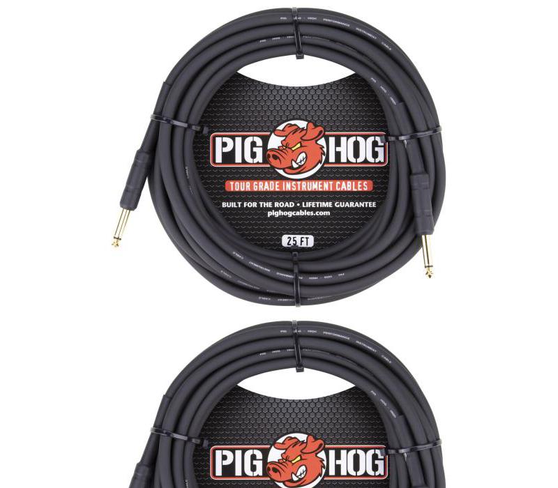 Pig Hog Black 25ft 1/4" Guitar Instrument Cable Mono Patch Cord PH25 - NEW