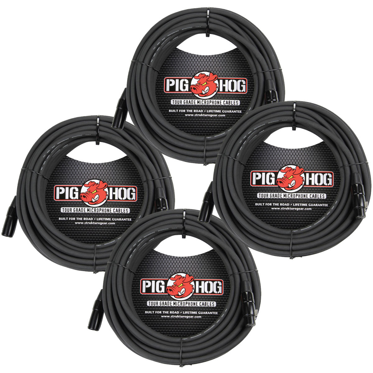 NEW 4 Pack Pig Hog PHM100 XLR High Performance 8mm Microphone Mic Cable, 100 Foot Ft