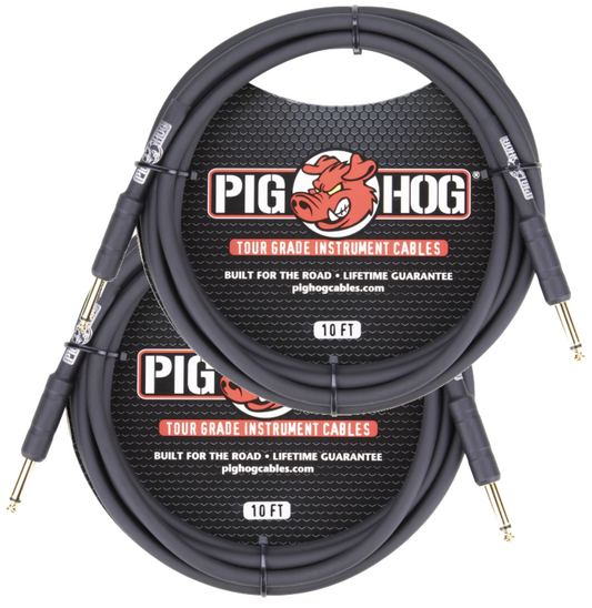 New - 2 Pack Pig Hog PH10 Instrument Tour Grade 1/4-1/4inch 10ft 8mm Black Cable