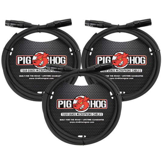 3 Pack Pig Hog PHM6 High Performance 8MM XLR Microphone Cable, 6FT - New