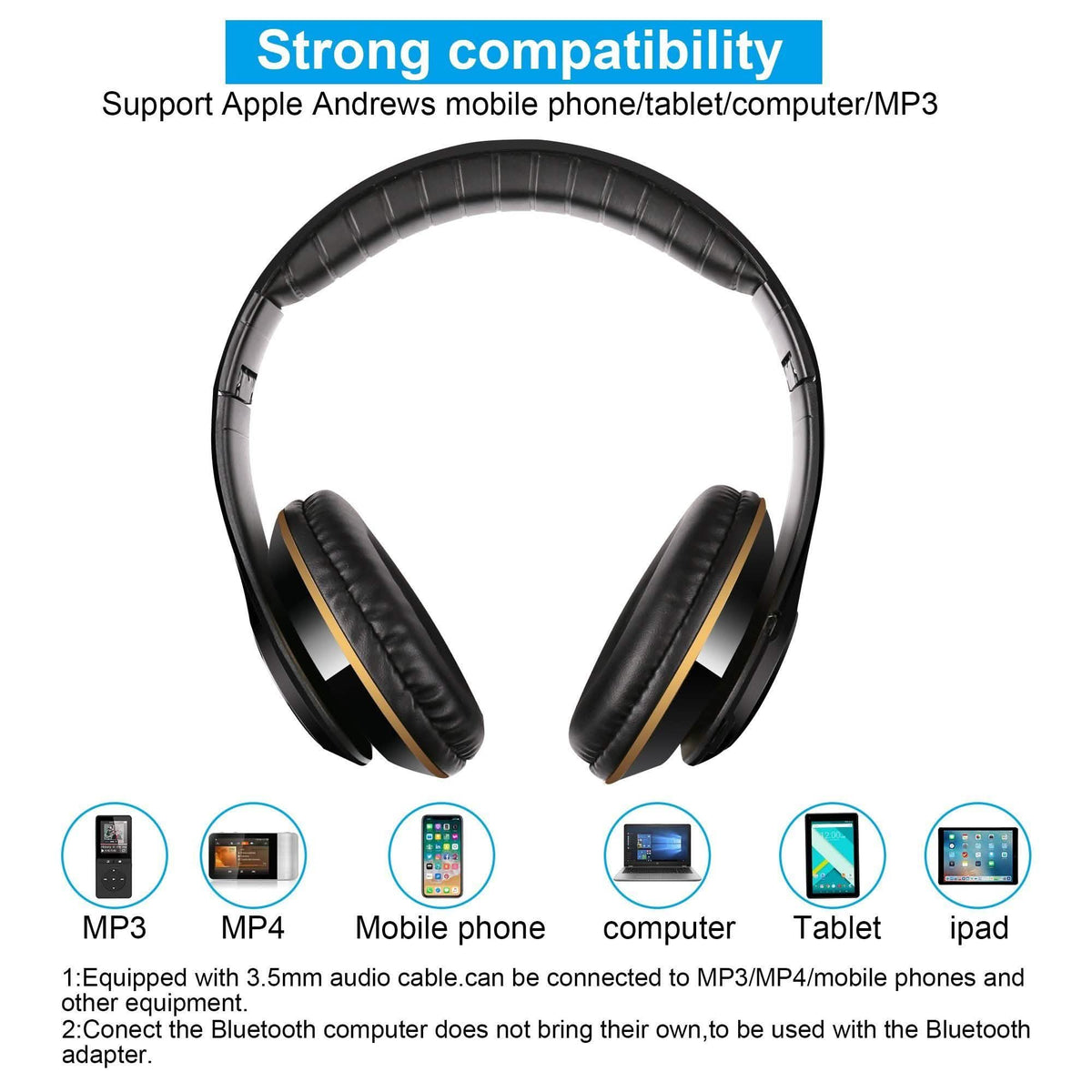 Wireless Bluetooth Heavy Bass Over Ear Stereo Headphones