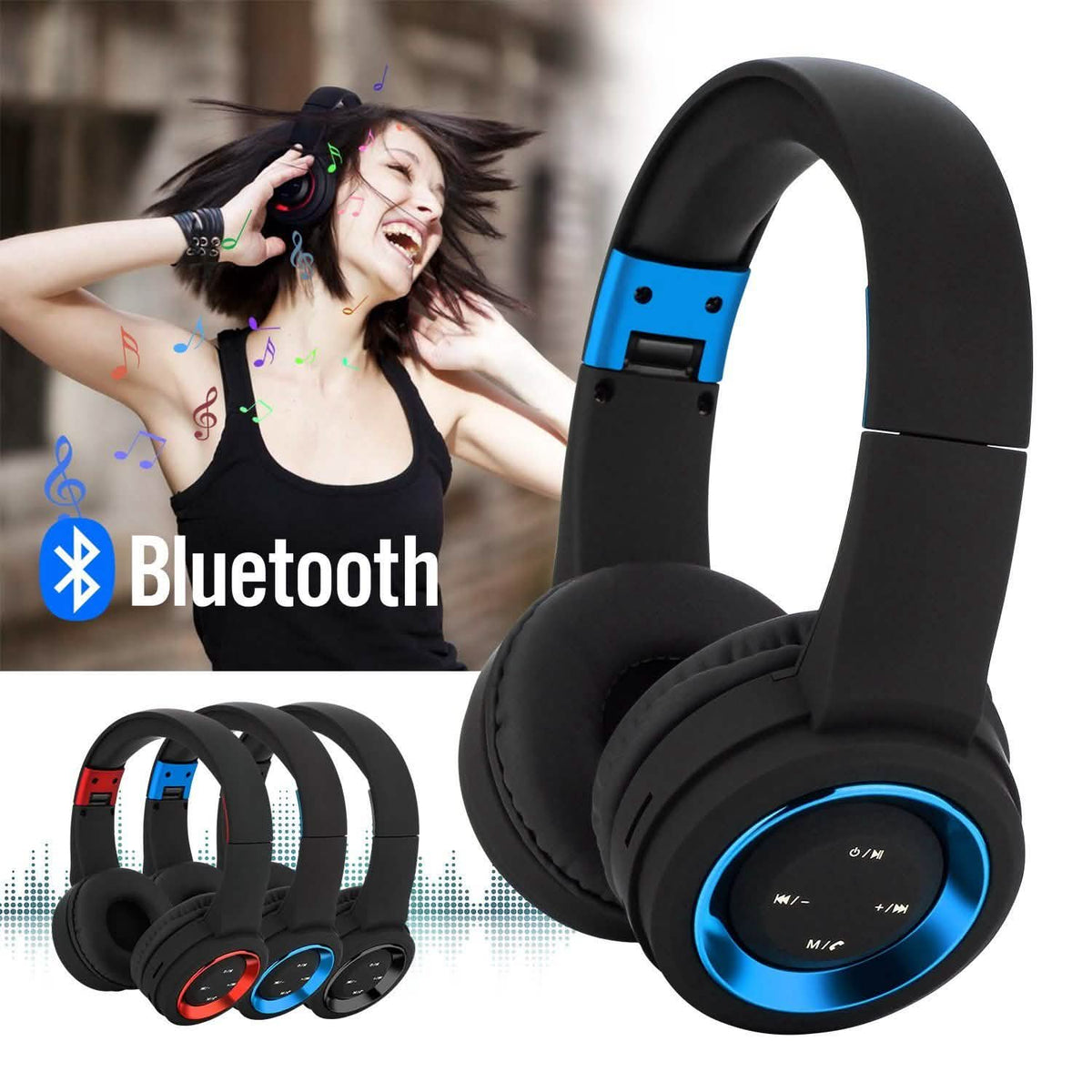 Wireless Noise Cancelling Over Ear Bluetooth Headphones Headset with Microphone
