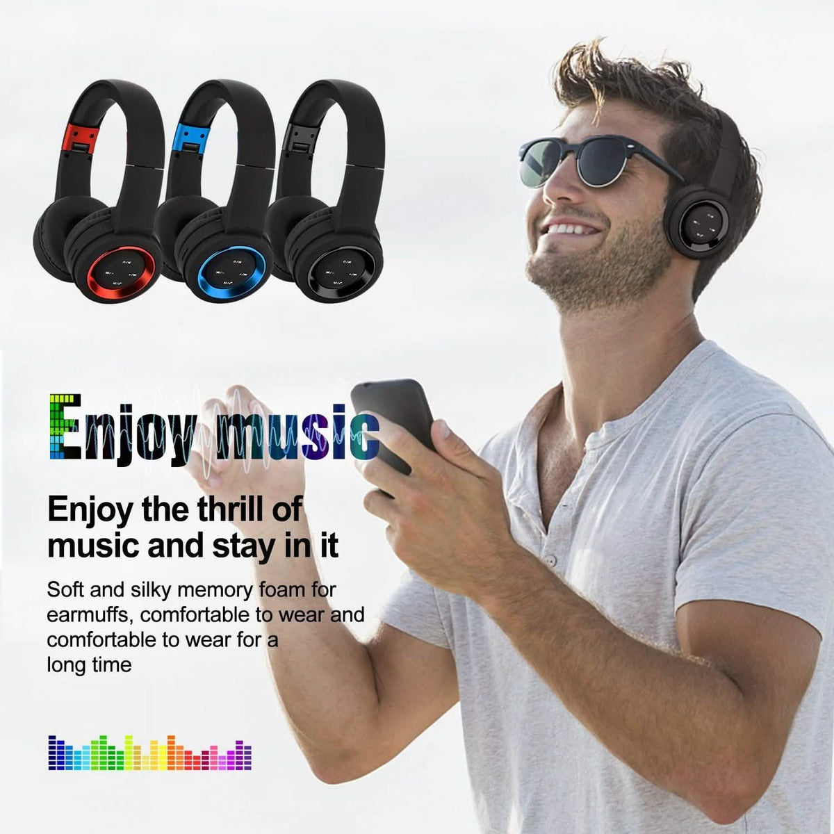 Wireless Noise Cancelling Over Ear Bluetooth Headphones Headset with Microphone