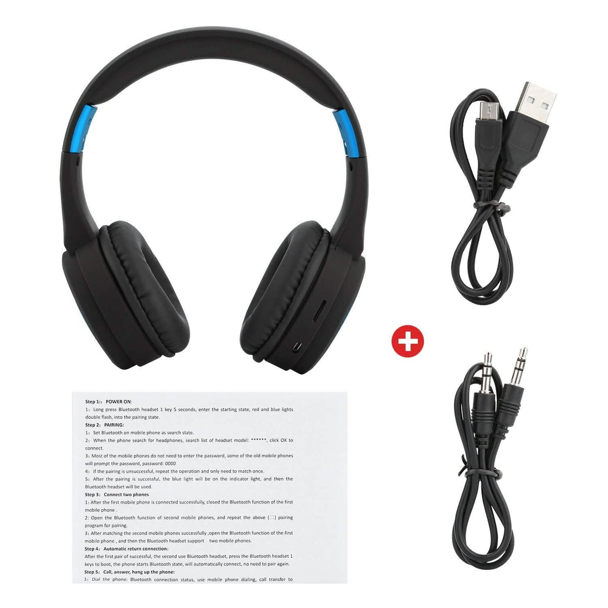 Wireless Noise Cancelling Over Ear Bluetooth Headphones Headset with Microphone