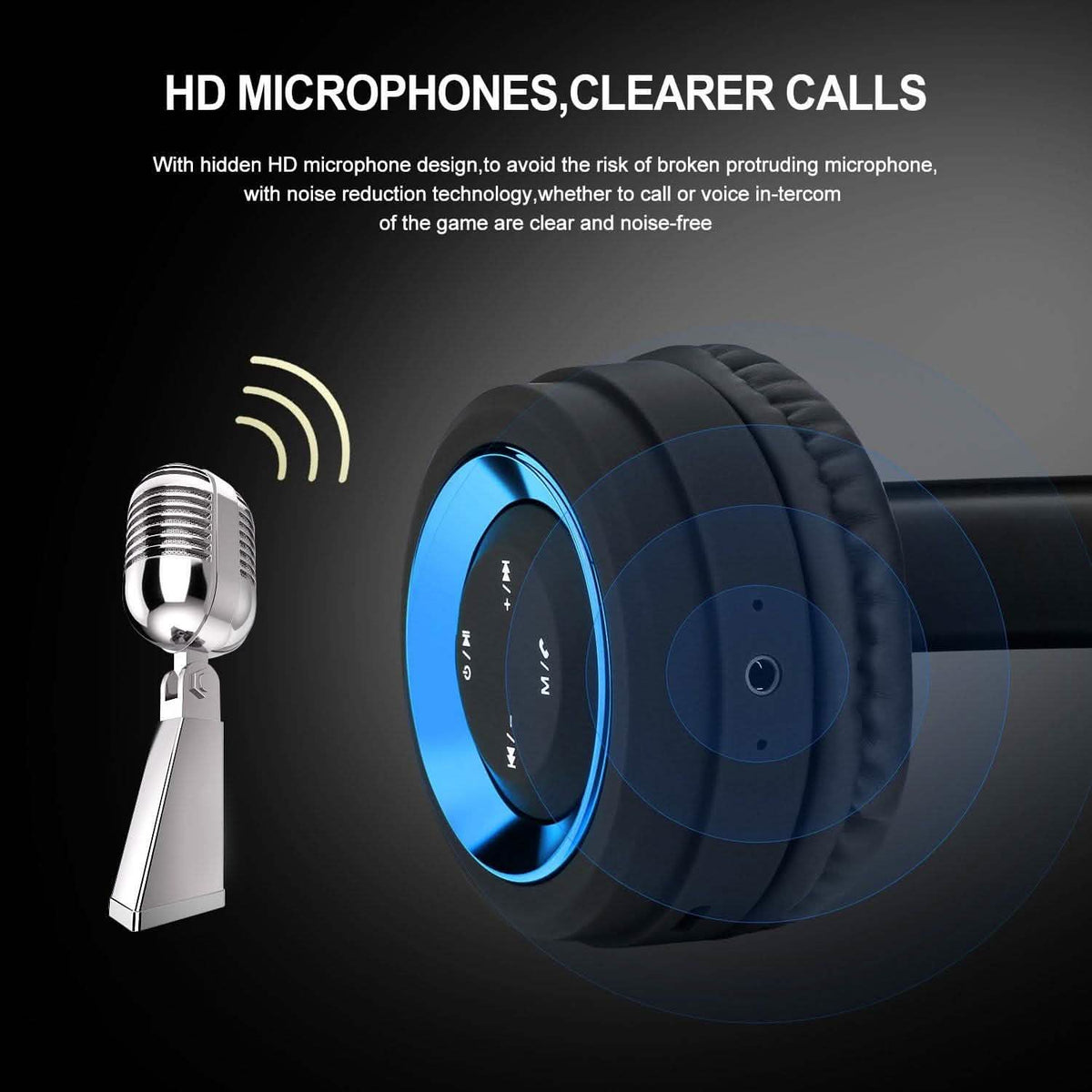 Wireless Noise Cancelling Over Ear Bluetooth Headphones Headset with Microphone