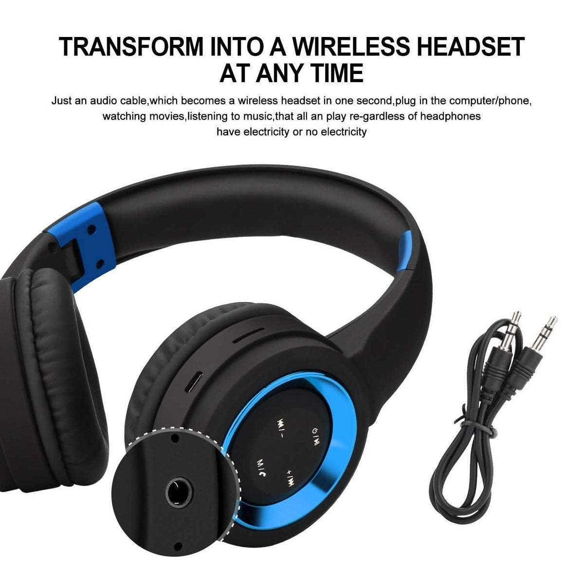 Wireless Noise Cancelling Over Ear Bluetooth Headphones Headset with Microphone