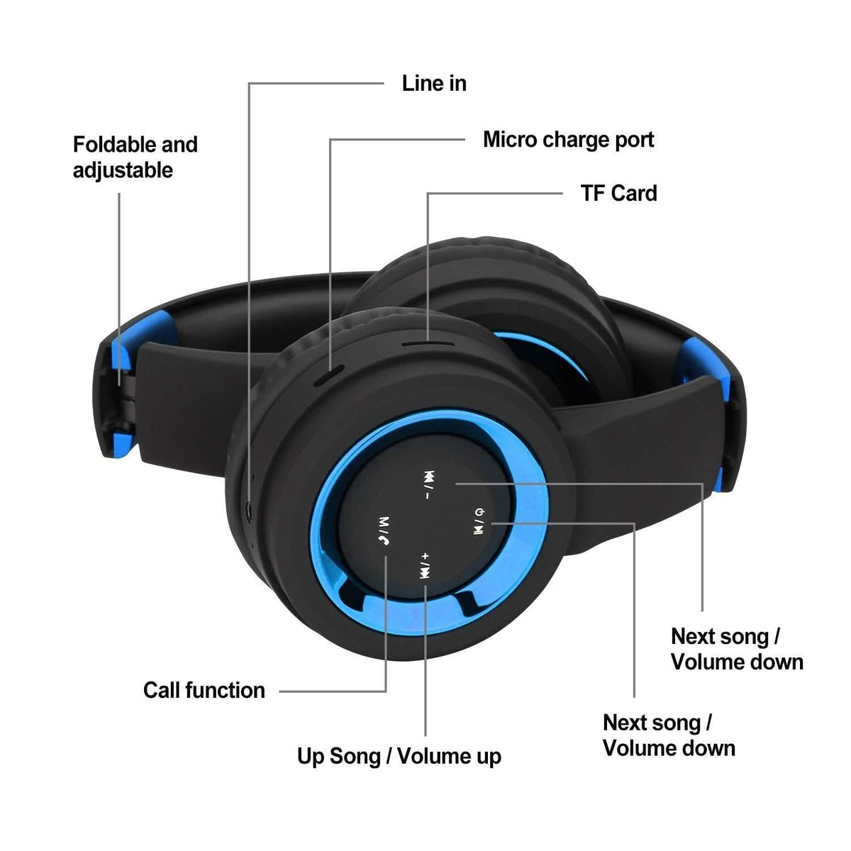 Wireless Noise Cancelling Over Ear Bluetooth Headphones Headset with Microphone