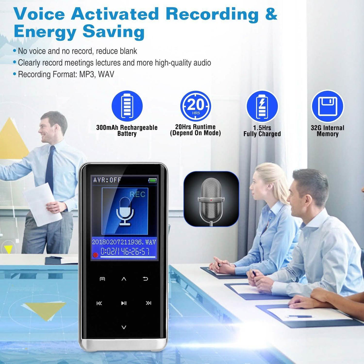 Wireless 32G Digital Music HiFi MP3 Player with Voice Recorder