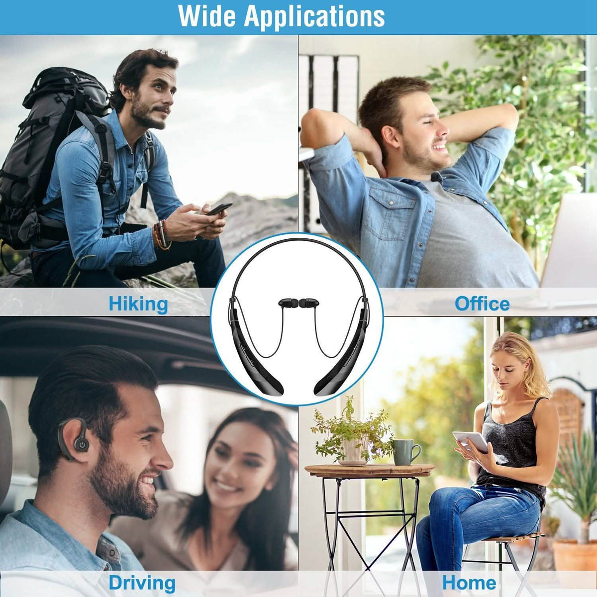 Wireless V5.0 Sweat-proof Neckband Headphones Sport Headsets