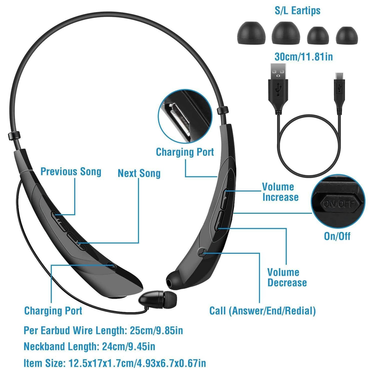 Wireless V5.0 Sweat-proof Neckband Headphones Sport Headsets