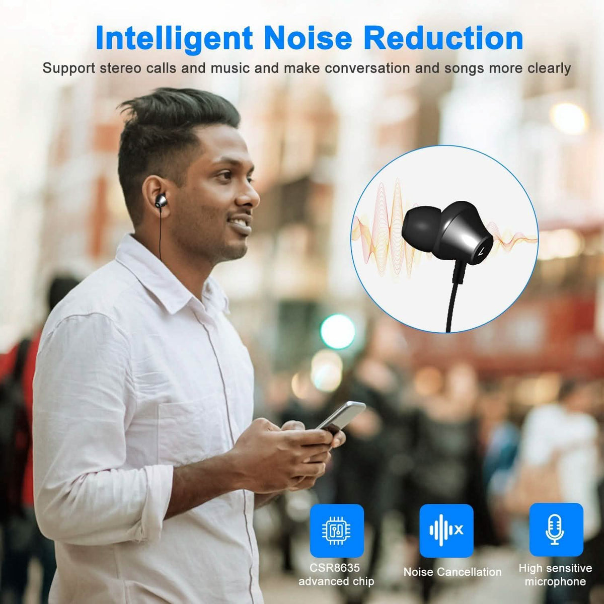 Wireless Neckband V4.2 Bluetooth Headphones with Noise-Canceling Microphone