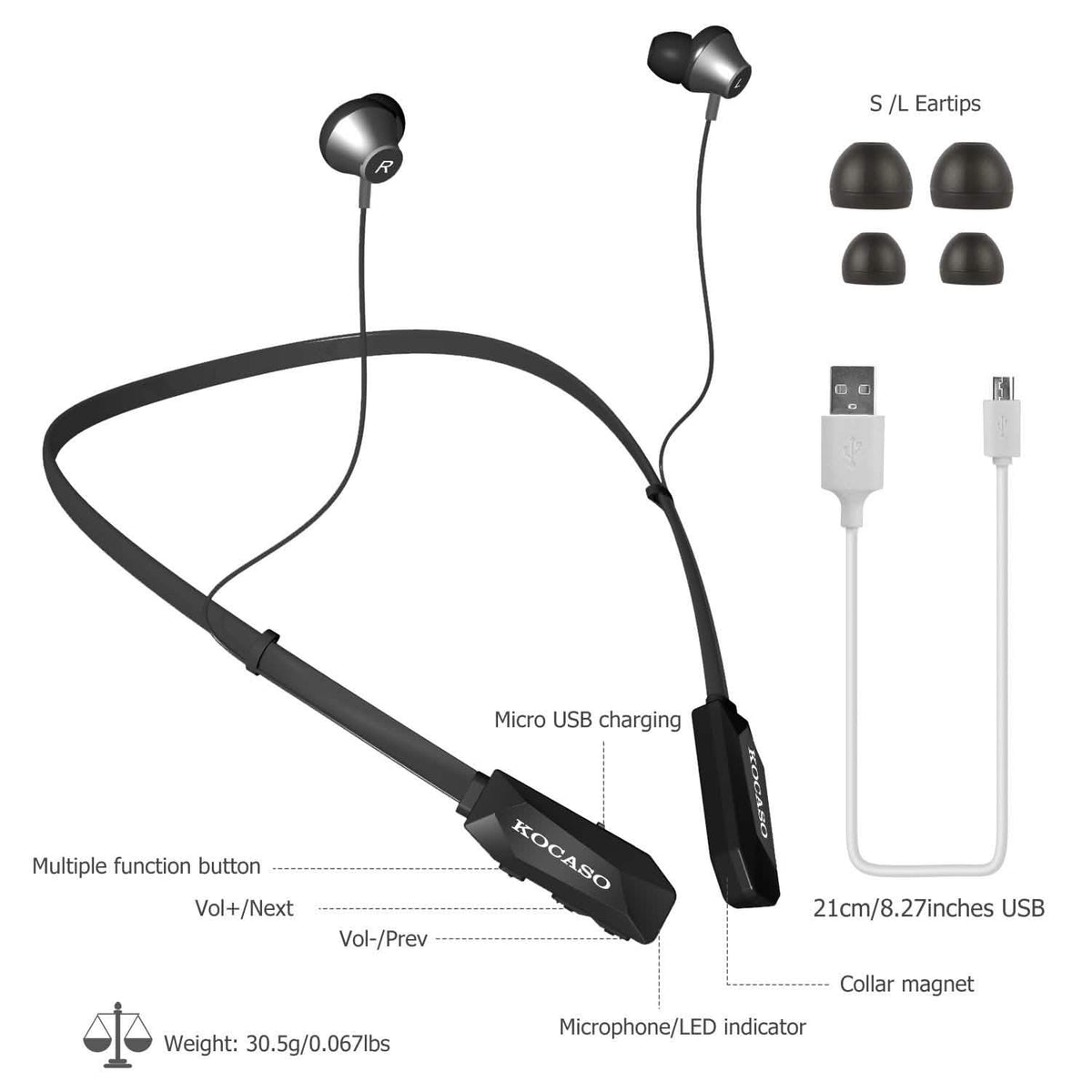 Wireless Neckband V4.2 Bluetooth Headphones with Noise-Canceling Microphone