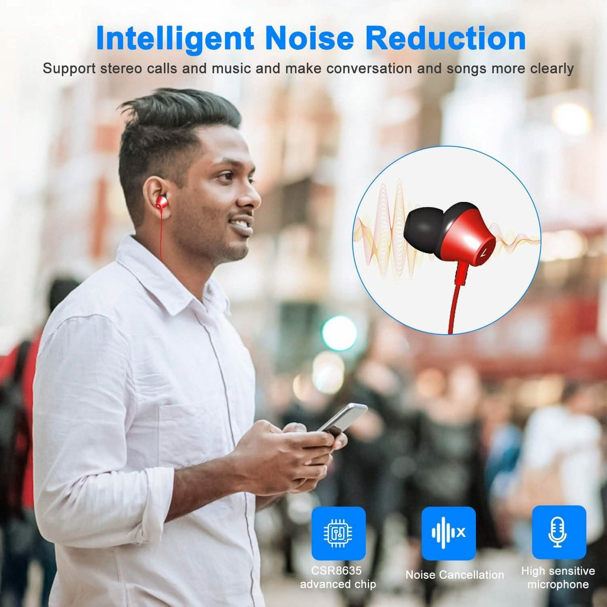 Wireless Neckband V4.2 Bluetooth Headphones with Noise-Canceling Microphone