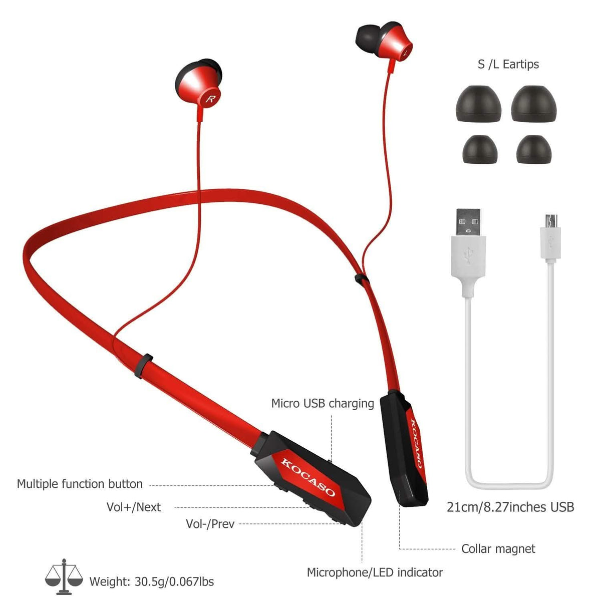 Wireless Neckband V4.2 Bluetooth Headphones with Noise-Canceling Microphone