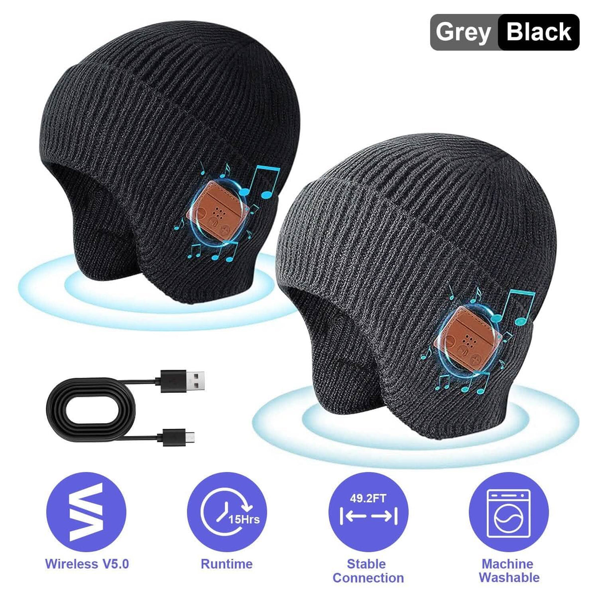 Wireless V5.0 Rechargeable Beanie Hat with Headphones