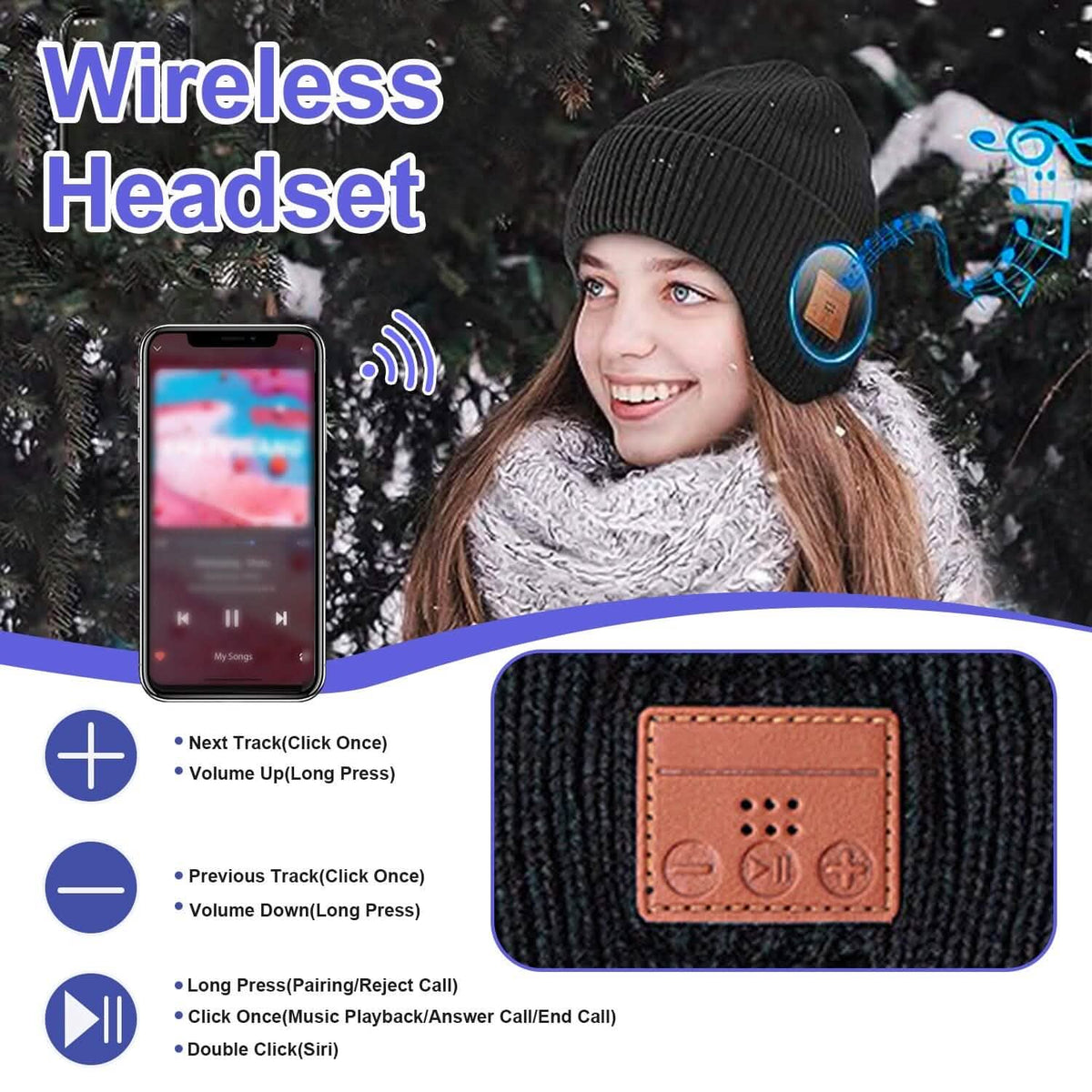 Wireless V5.0 Rechargeable Beanie Hat with Headphones