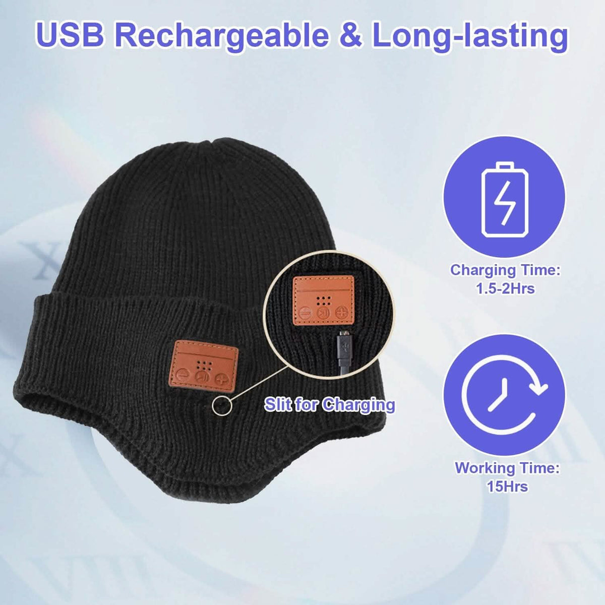 Wireless V5.0 Rechargeable Beanie Hat with Headphones