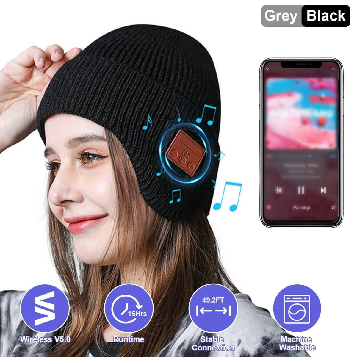 Wireless V5.0 Rechargeable Beanie Hat with Headphones