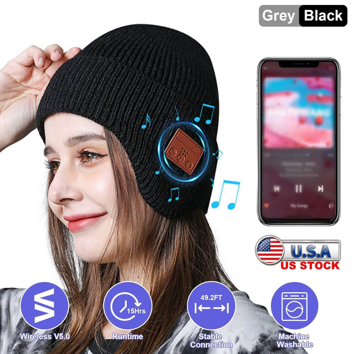 Wireless V5.0 Rechargeable Beanie Hat with Headphones