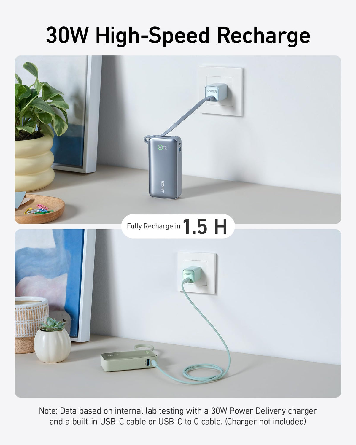 Anker Nano 30W Power Bank with Built-In USB-C Cable