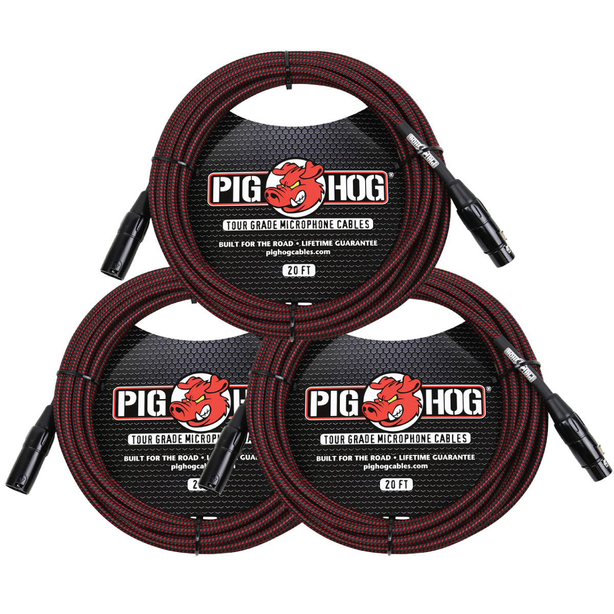 3 Pack Pig Hog B&R High Performance Woven XLR 20 ft Microphone Cable PHM20BRD  Lifetime Warranty!