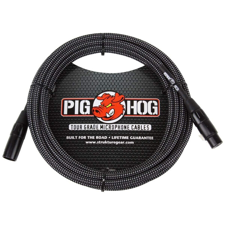 New - 3 Pack Pig Hog PHM30BKW BLACK & WHITE WOVEN MIC CABLE, 30FT XLR