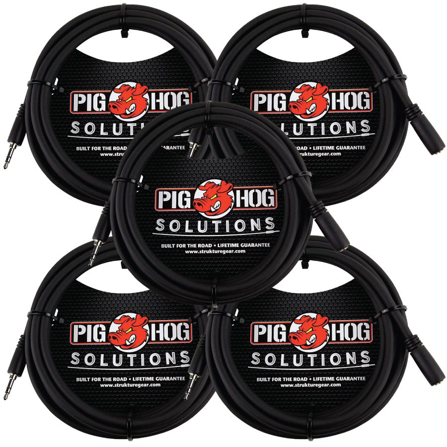 5 Pack Pig Hog Solutions PHX35-10 HeadPhone Extension Cable, 3.5mm 10ft - New