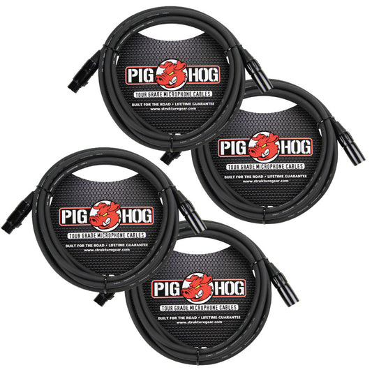 4 Pack Pig Hog PHM10 High Performance 8mm XLR Microphone Cable, 10 feet