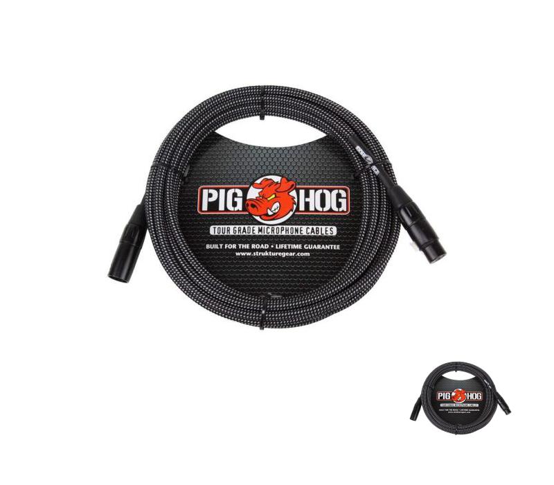New - Pig Hog PHM30BKW BLACK & WHITE WOVEN MIC CABLE, 30FT XLR