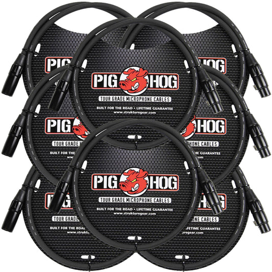 8-Pack Pig Hog PHM3 8mm Tour Grade Microphone XLR Cable 3ft - New