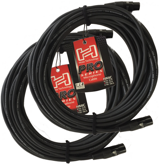 2 Pack Hosa Pro HMIC-050 Microphone Cable (50 Feet) , REAN XLR3F to XLR3M, 50 ft Black NEW