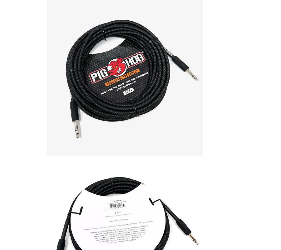 New - PIG HOG PTRS30BK VINTAGE SERIES “BLACK WOVEN” TRS CABLE, 30 FT