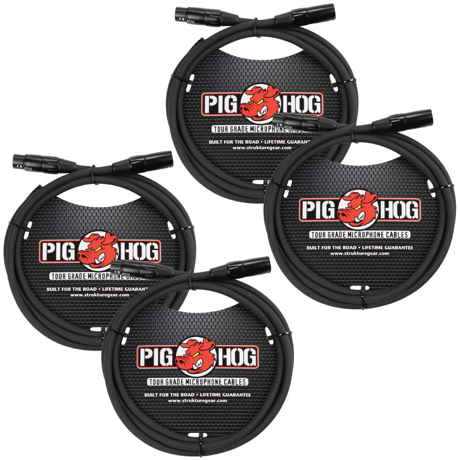 4 Pack Pig Hog PHM6 High Performance 8MM XLR Microphone Cable, 6FT - New