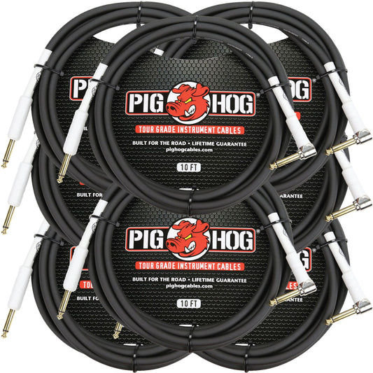 Pig Hog PH10R 8mm 1/4' TS Right Angle Instrument Cable 10' 8 Pack
