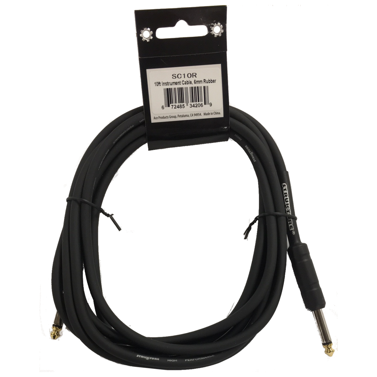 8 PACK Black Strukture 10ft Instrument Cable 6MM Rubber SC10R Lifetime Warranty!