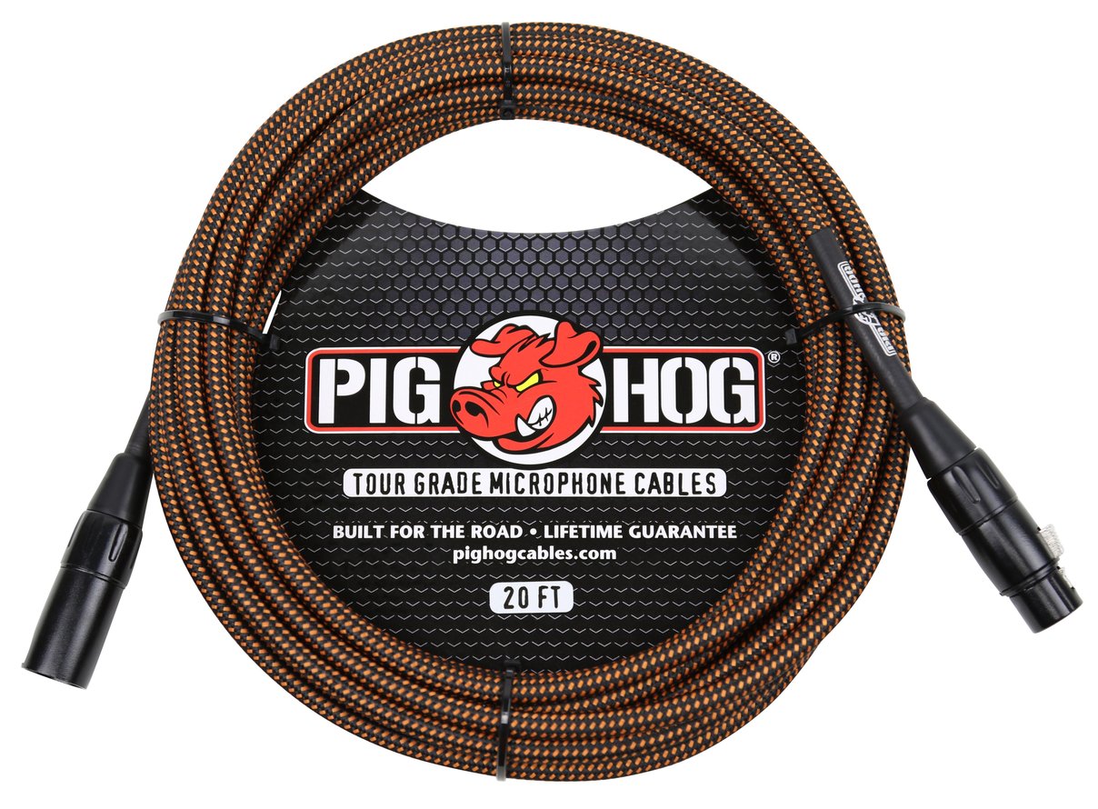 5 PACK Pig Hog PHM20ORG Black & Orange Woven Microphone Cable, 20ft XLR - NEW