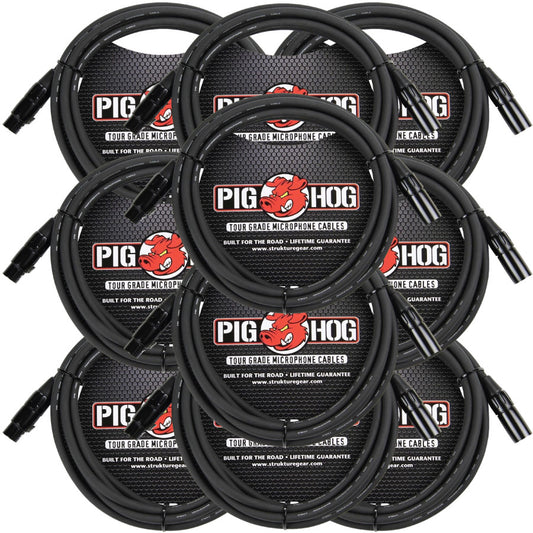 10 Pack PIG Hog PHM15 8mm microphone cable, XLR 15FT-new