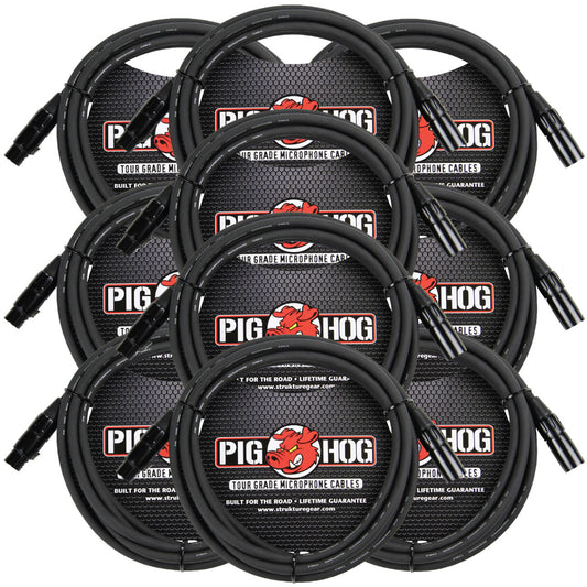 10 Pack Pig Hog PHM10 Tour-Grade XLR Male to Female Mic Cable - 10'