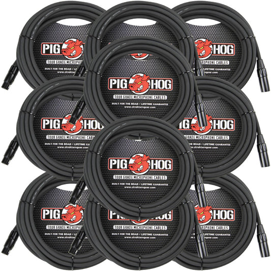 10 Pack Pig Hog PHM20 Tour Grade XLR Male to Female Mic Cable - 20'
