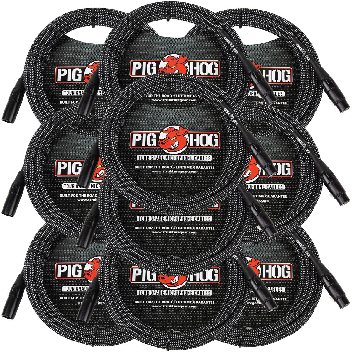 10 Pack Pig Hog PHM20BKW XLR High Performance Black & White Microphone Cable, 20 Ft NEW